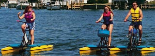 Hydrobike pedal powered waterbikes are built for fun and fitness for people of all ages.  Burn calories instead of gas!