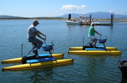 Hydrobike base model comes with side decks in Royal Blue, Cool Neon Green, Purple & Hunter Green.  Sleek looking Pontoons are high visibility yellow for safety!
