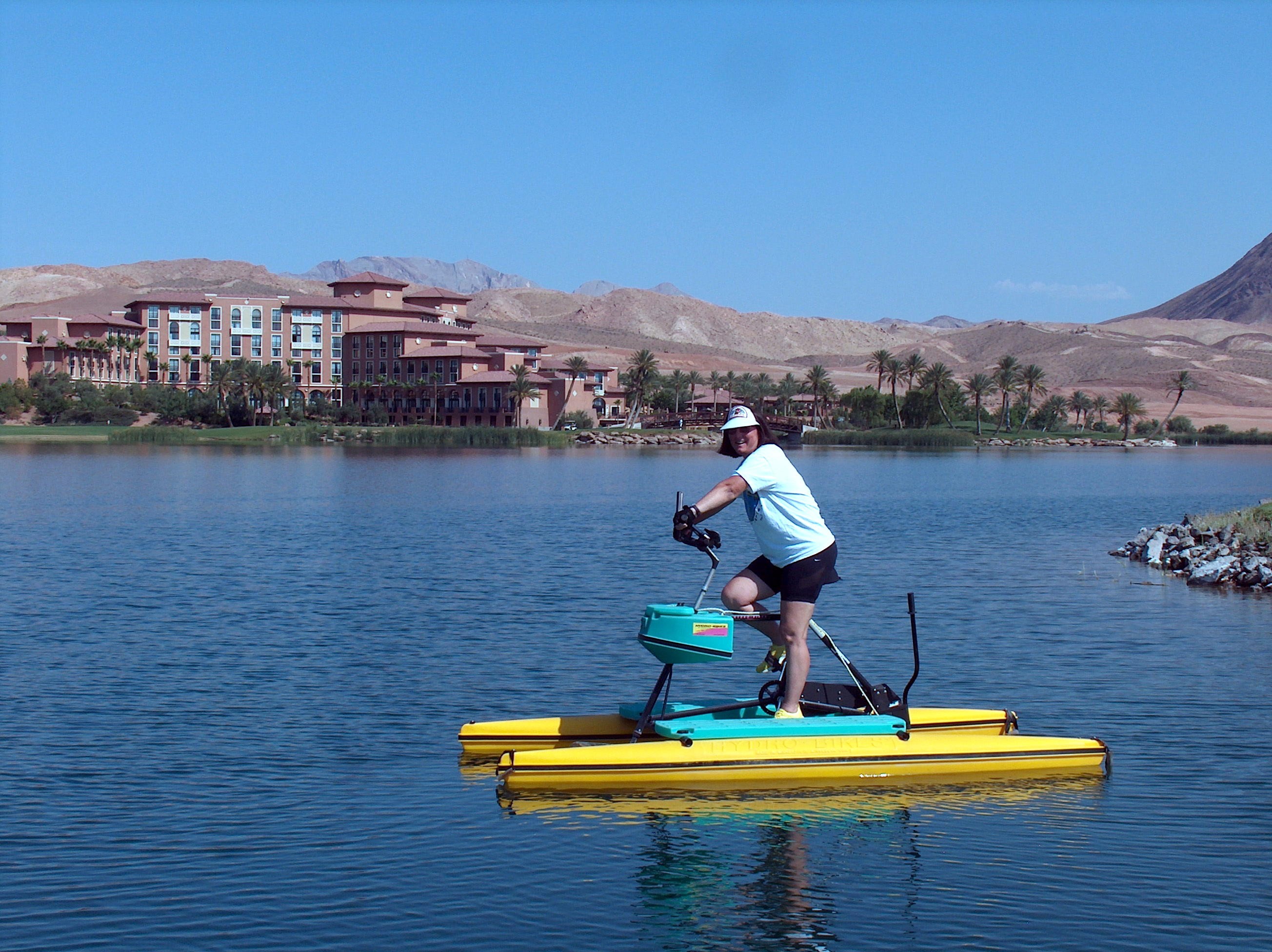Customer enjoying her hydrobike on Lake Las Vegas